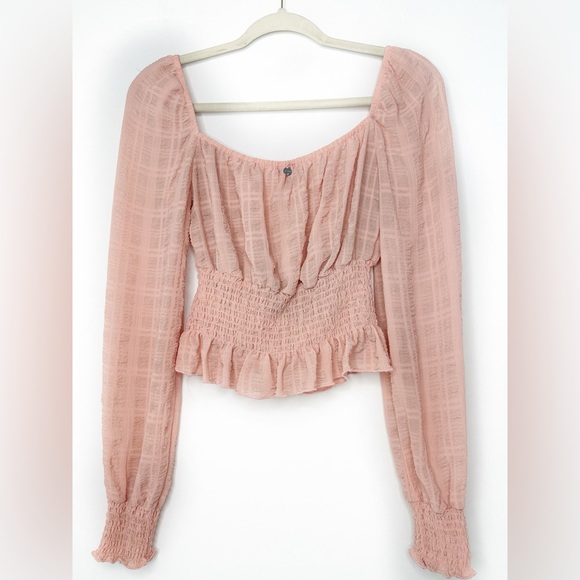 Guess Smicked Cinched Peplum Blush Pink Blouse size Medium - Picture 4 of 9